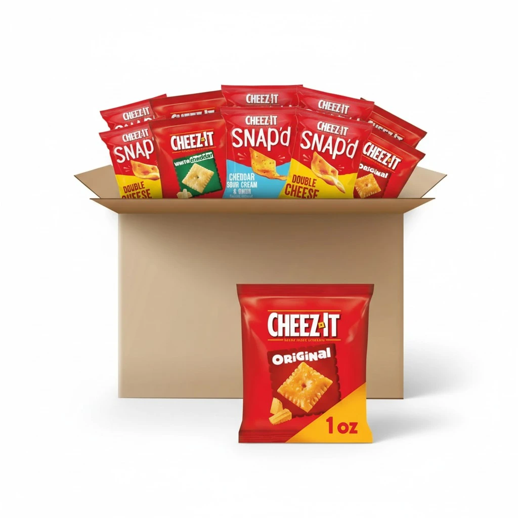 Cheez-It Baked Snack Cheese Crackers, 4 Flavor Variety Pack, School Lunch Snacks, Single Serve Bag (42 Bags)