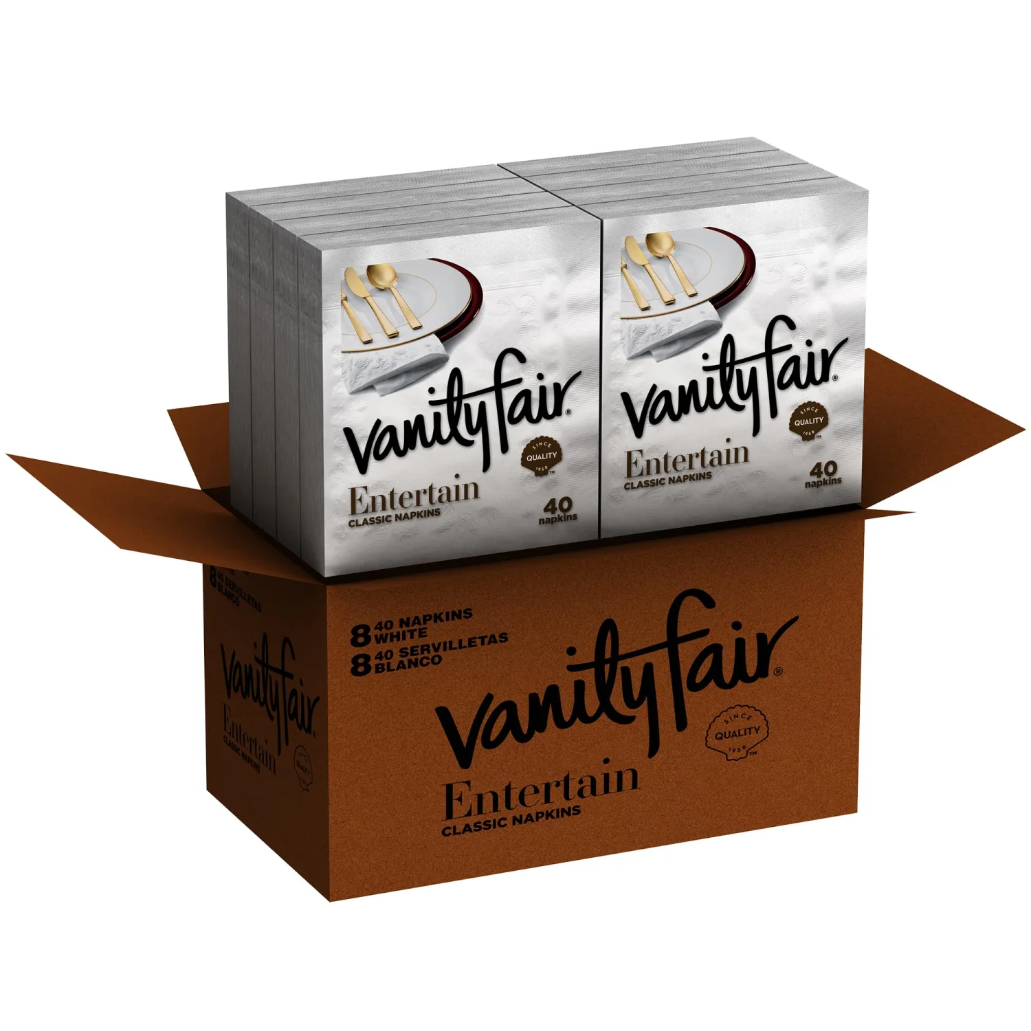 Vanity Fair Entertain Paper Napkins, 3-Ply Disposable Napkins, Dinner Size , 40 Count (Pack of 8)
