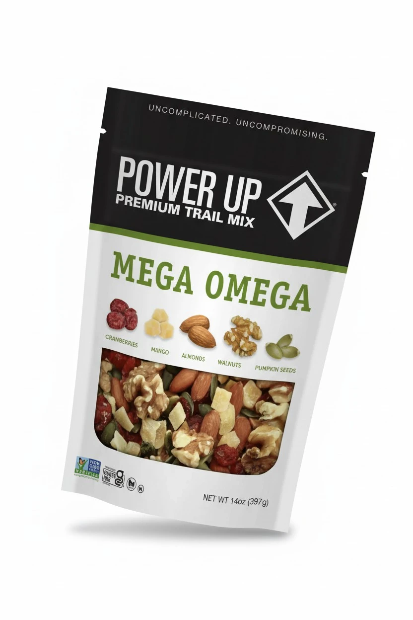 Power Up Trail Mix, Mega Omega Trail Mix, Non-GMO, Vegan, Gluten Free, No Artificial Ingredients, Gourmet Nut, 14 Ounce Bag