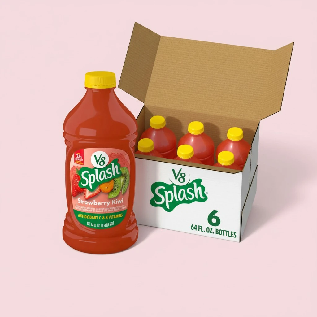 V8 Splash Strawberry Kiwi Flavored Juice Beverage, 64 fl oz Bottle (6 Pack)