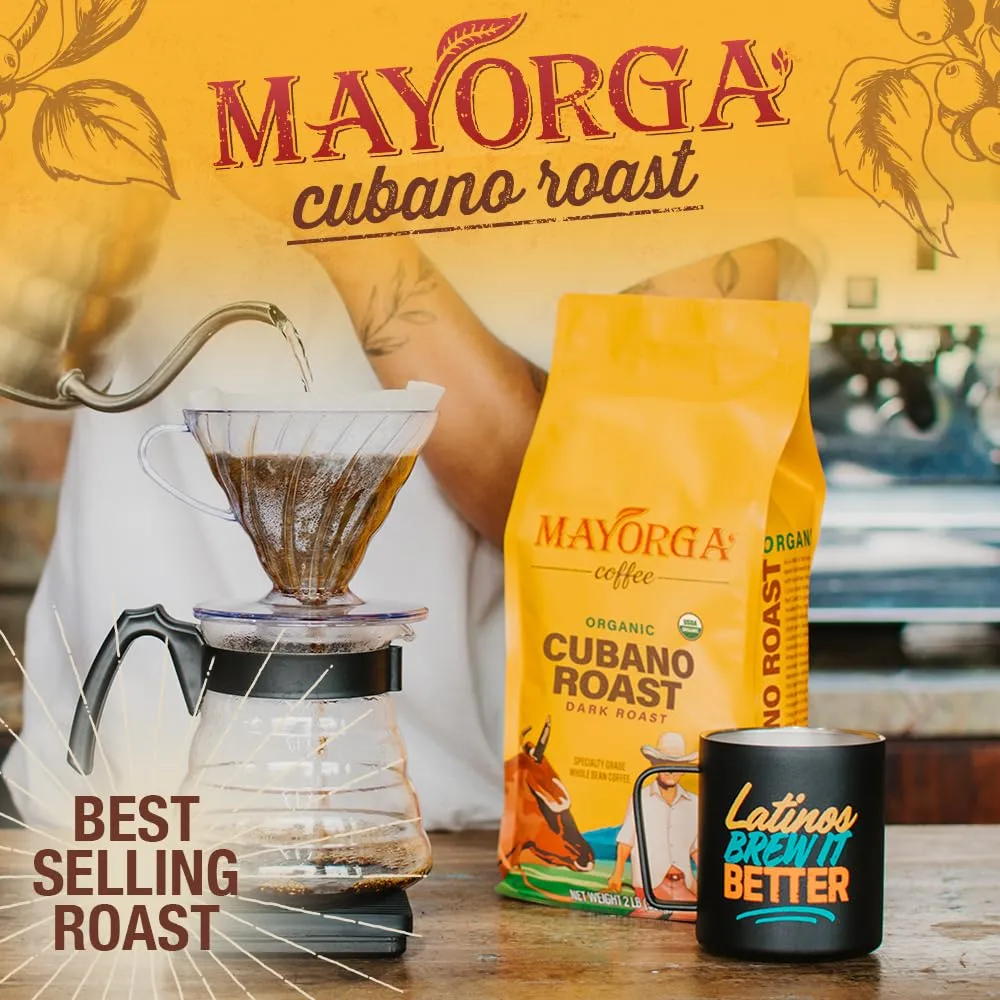 Mayorga Organic Coffee 2lb Cafe Cubano Roast - Dark Roast Whole Bean Specialty Grade Coffee, 100% Arabica, Slow Roasted, Bold and Smooth Flavor with Low Acidity - USDA Organic, Non-GMO, Kosher