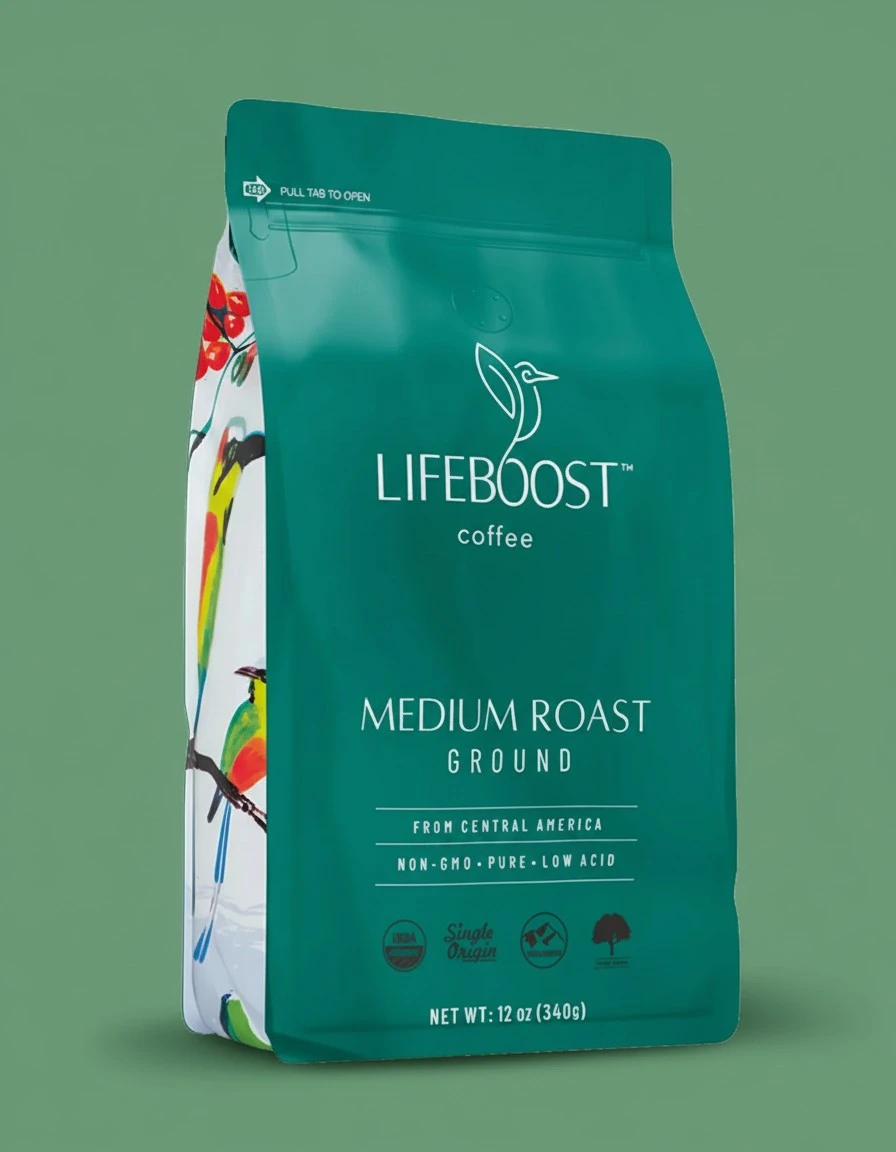 Lifeboost Coffee Ground Medium Roast Coffee - Low Acid Single Origin USDA Organic Coffee - Non-GMO Ground Coffee Third Party Tested For Mycotoxins & Pesticides - 12 Ounces