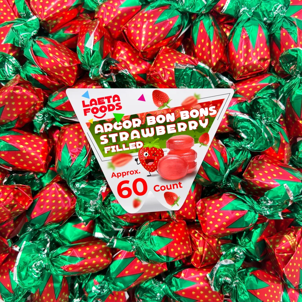 Arcor Strawberry Filled Bon Bons | 1 Pound Bag | Hard Candy - Approx. 60 Count