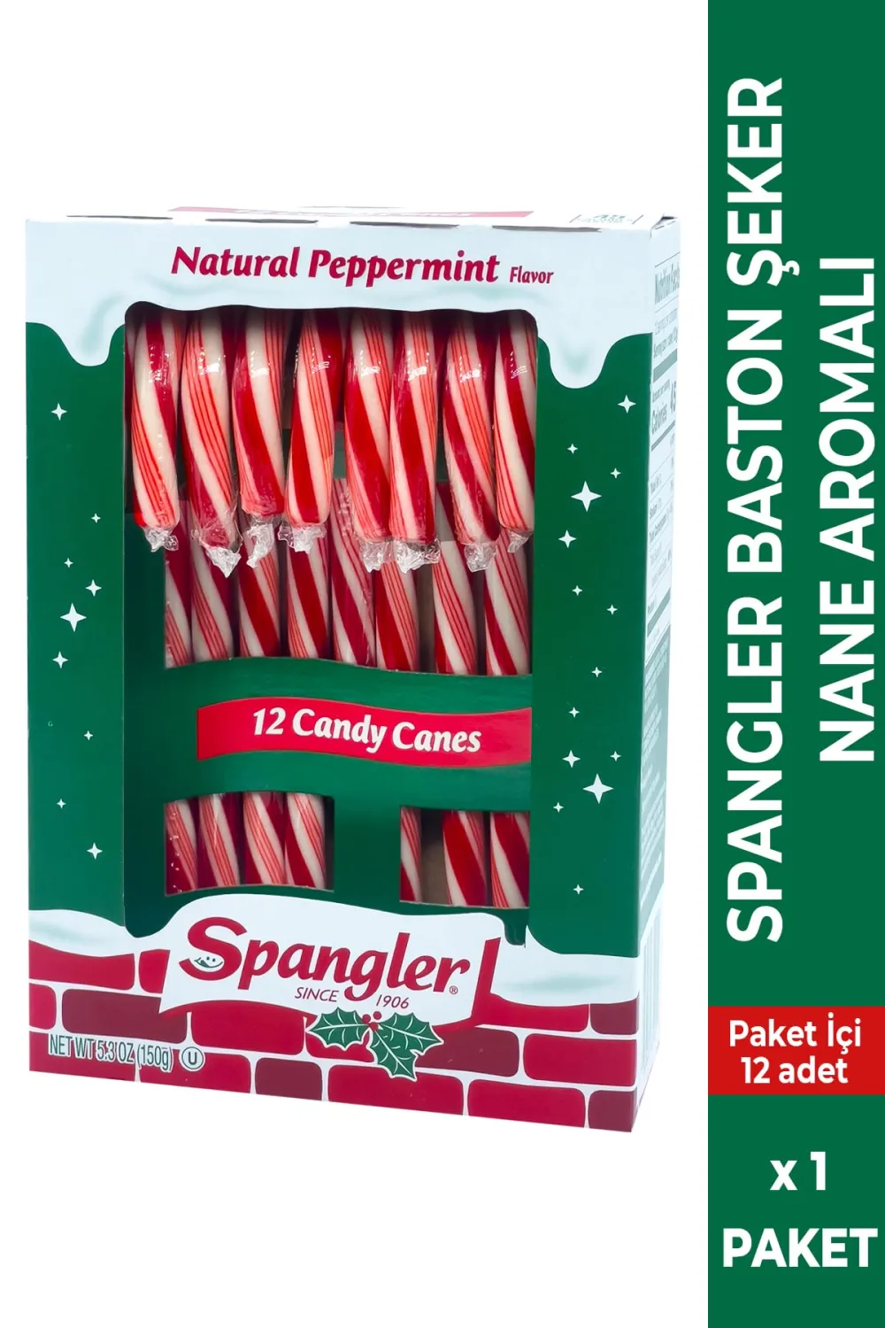 Spangler (1) Box Candy Canes - Peppermint Flavored Red & White Stripes - 12 Individually Wrapped Pieces per Box - Holiday & Christmas Candy - Net Wt. 5.3 oz