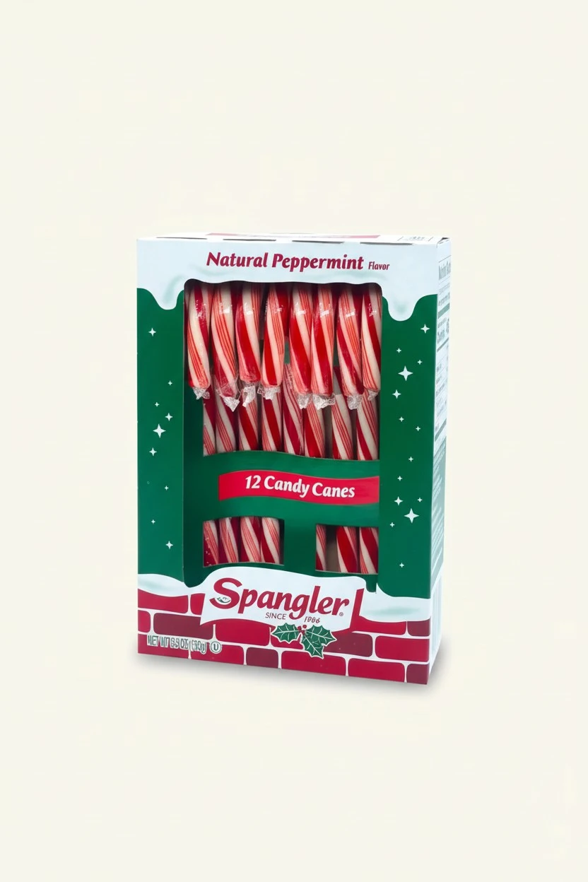 Spangler (1) Box Candy Canes - Peppermint Flavored Red & White Stripes - 12 Individually Wrapped Pieces per Box - Holiday & Christmas Candy - Net Wt. 5.3 oz