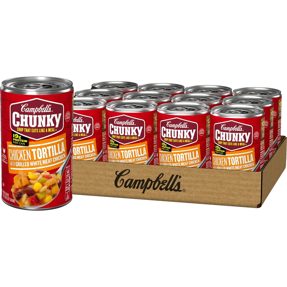 Campbell's Chunky Soup, Chicken Tortilla Soup with White Meat Chicken, 18.6 Ounce Can (Pack of 12)