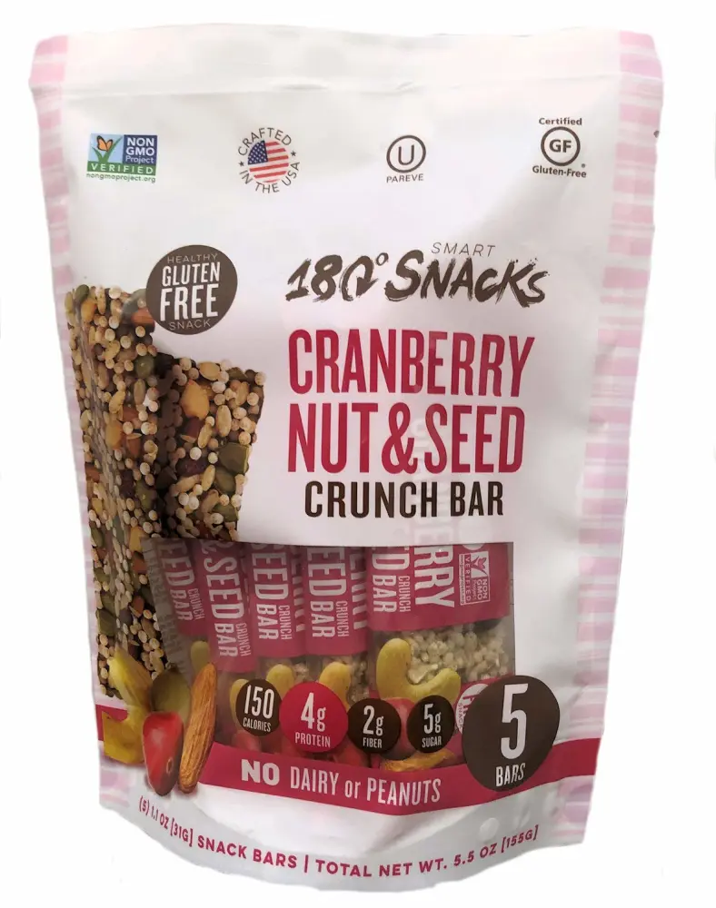 180 Snacks Fruit Nut & Seed Crunch Bar 1 Pack, 5 Snack Bars (Cranberry)