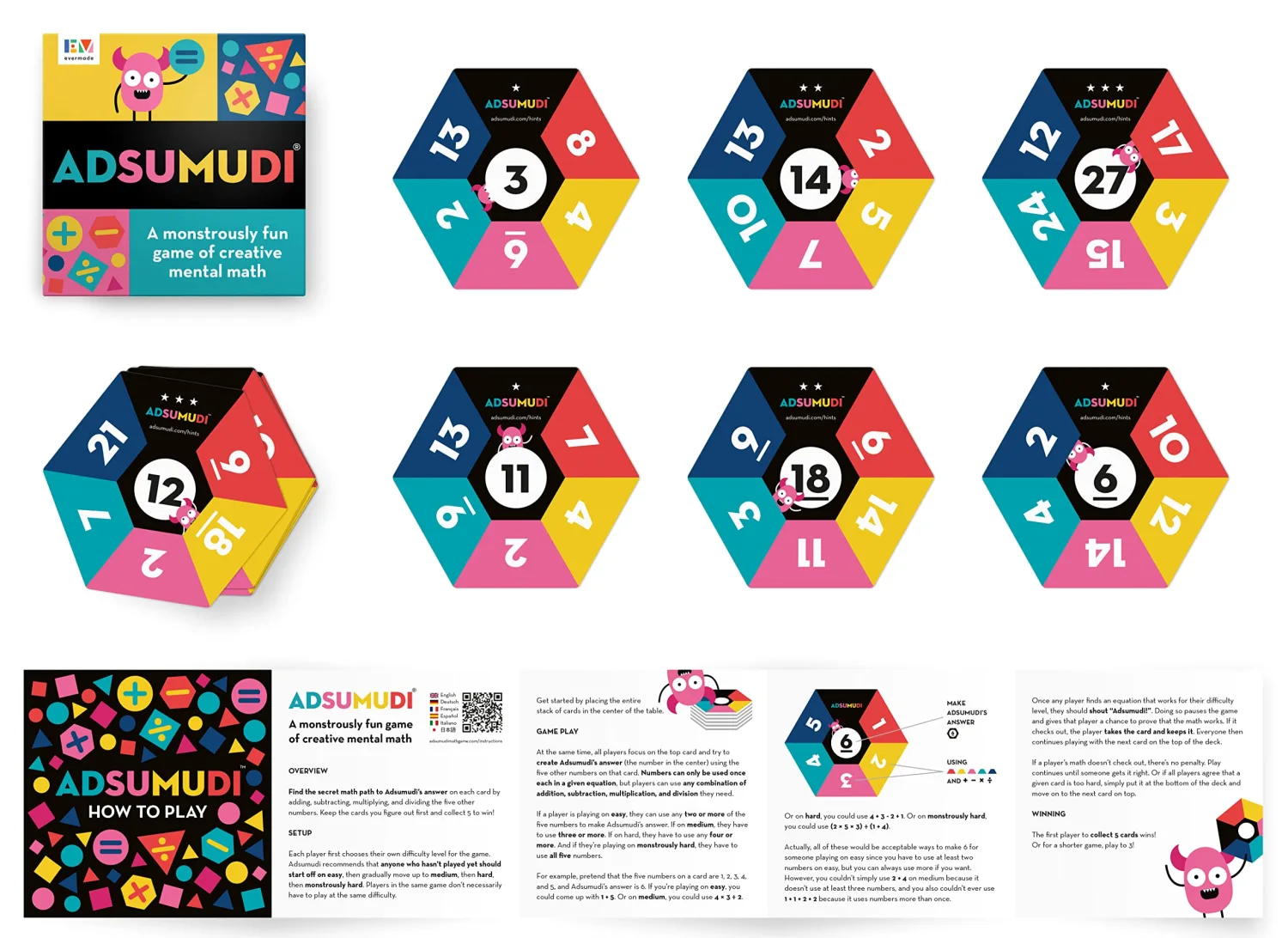 Adsumudi Math Game - The Monstrously Fun, Smart Game for Kids to Practice Multiplication, Division, Addition and Subtraction - Great for Kids Ages 8-12