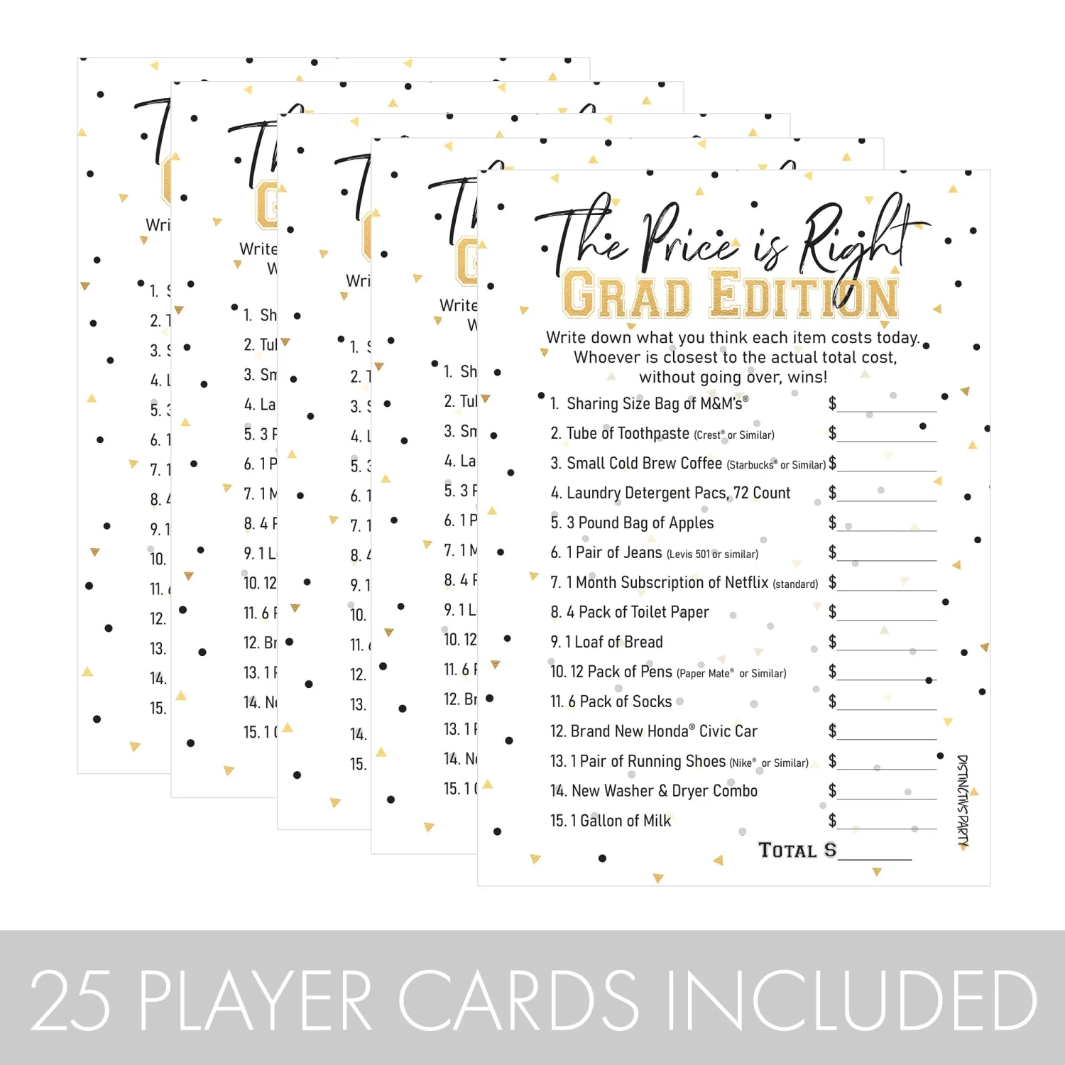 DISTINCTIVS Graduation Party Game - The Price is Right - 25 Cards