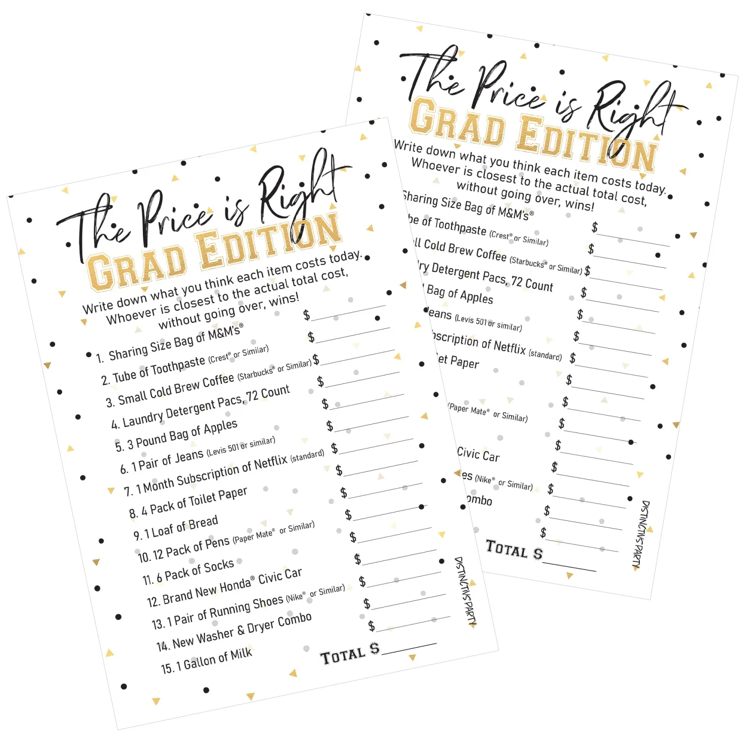 DISTINCTIVS Graduation Party Game - The Price is Right - 25 Cards