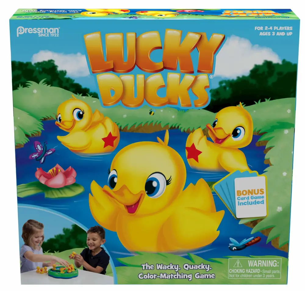 Pressman Lucky Ducks - The Memory and Matching Game That Moves - Includes A Fun Pop The Pig Make-A-Match Card Game-Multicolor