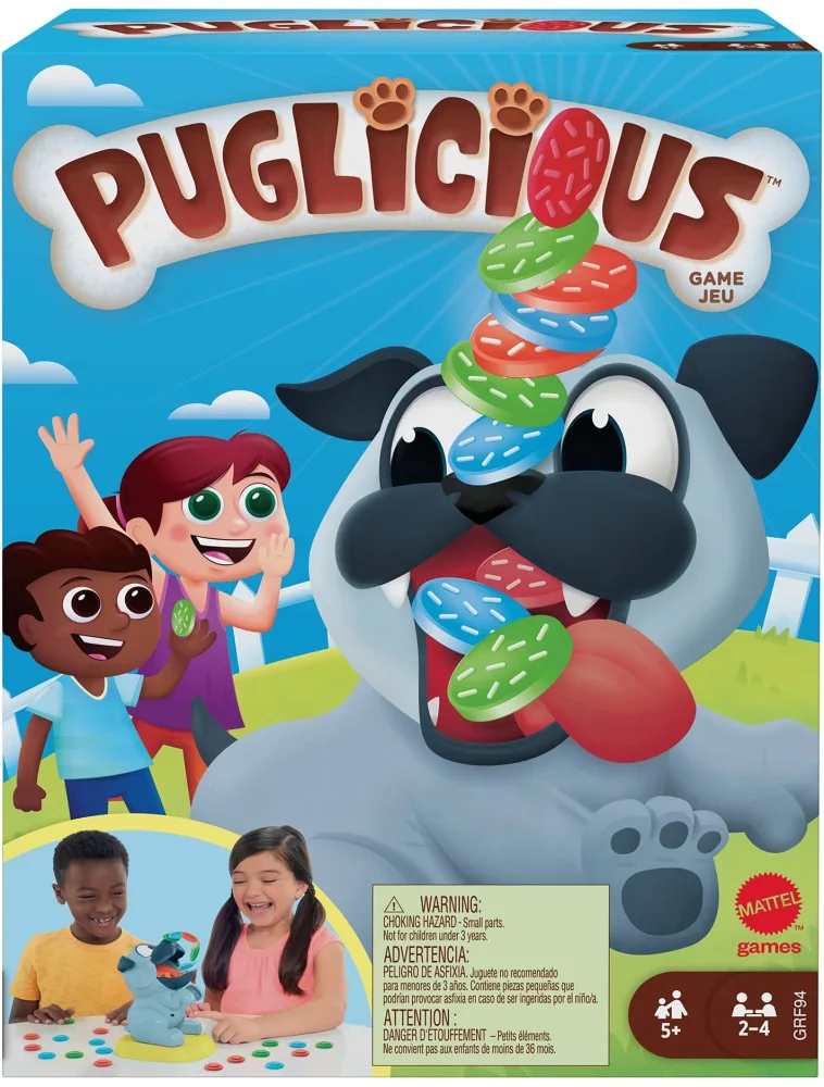 Mattel Puglicious Kids Game, Dog Treat-Stacking Challenge with Hungry Puppy, Gift for Kids 5 Years & Older