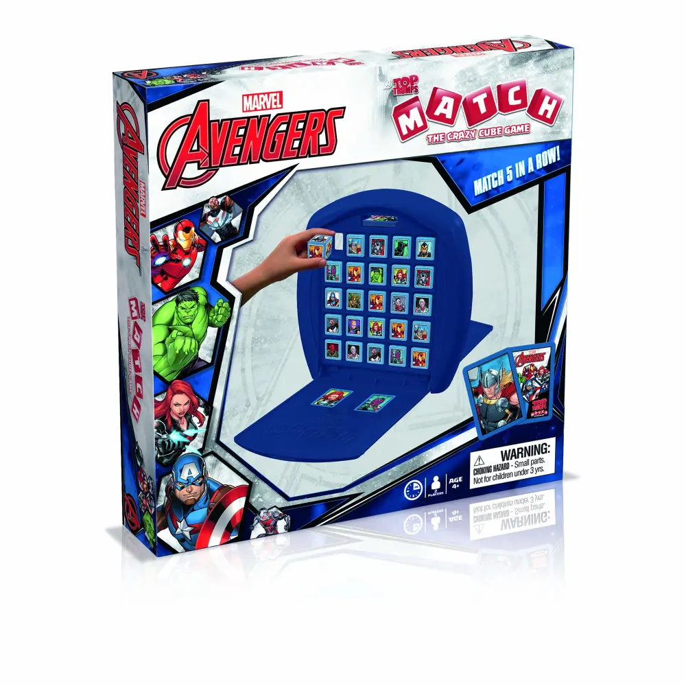 Top Trumps Marvel Avengers Match Board Game, Play with Captain America, Iron Man, Black Widow, Thor and Loki, educational travel game, gift and toy for boys and girls aged 4 plus