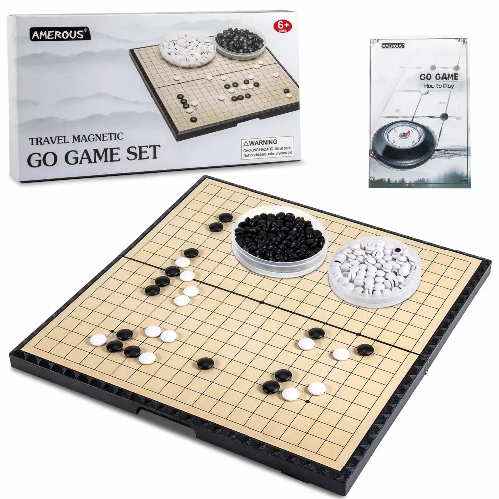 AMEROUS 11 Inches Magnetic Go Game Set (19 x 19), Travel Foldable Board Game Set with Magnetic Plastic Stones & Go Game Rules for Beginner, Kids, Adults （Weiqi）