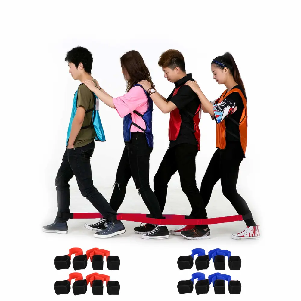 4 Legged Race Band, Outdoor Party Group Game for Kid Adult, Cooperative Team Race for Birthday Party, Relay Race, Field Day, Team-Building, Backyard Activity Game with Carrying Pouch(2 pack