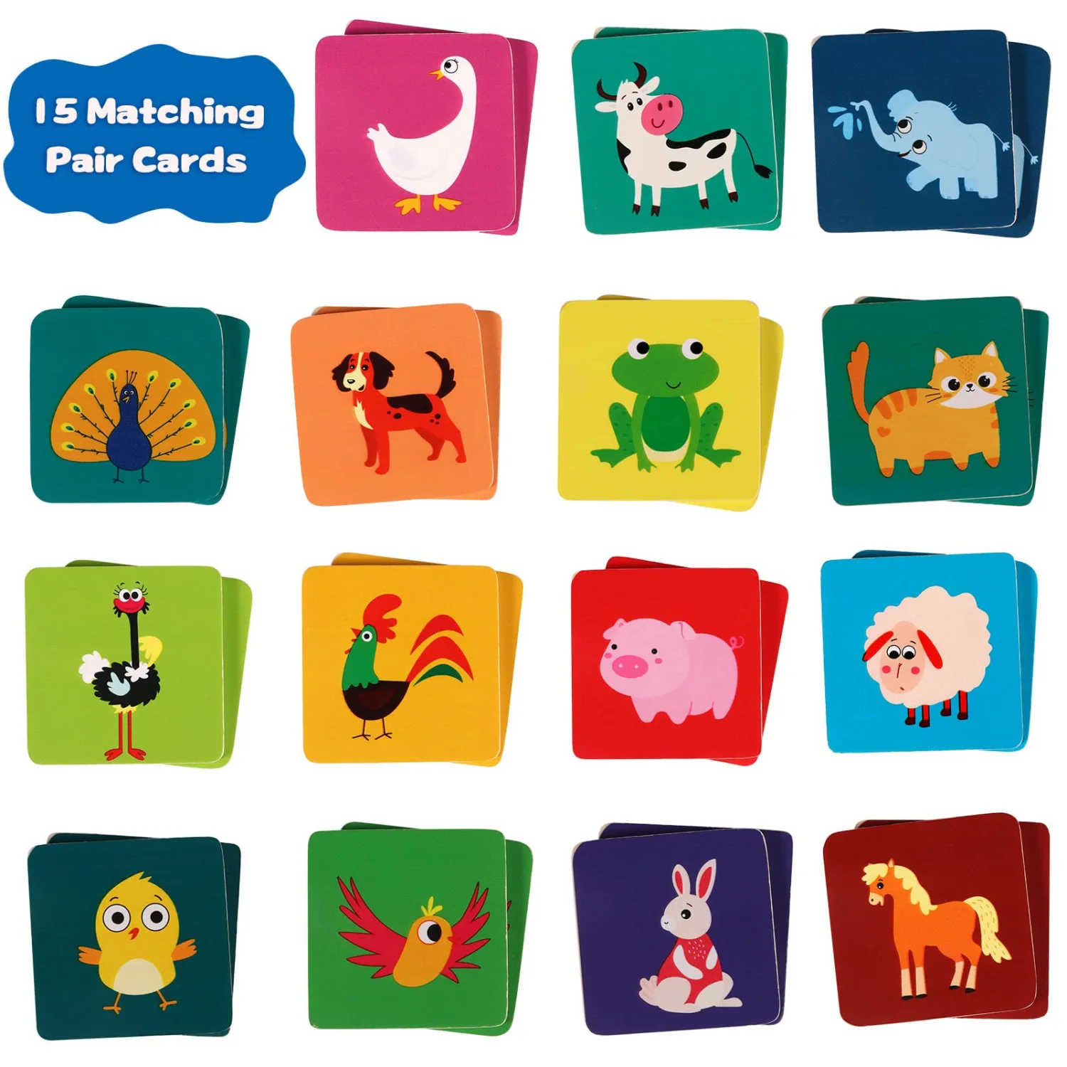 Atoylink Matching Memory Game for Kids 3 and Up - 30pcs Cute Animal Wooden Memory Card Matching Games Camp Concentration Memory Games for Toddler Boys and Girls