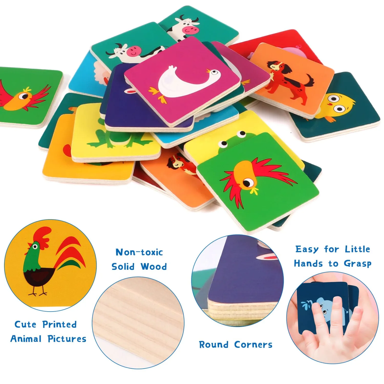 Atoylink Matching Memory Game for Kids 3 and Up - 30pcs Cute Animal Wooden Memory Card Matching Games Camp Concentration Memory Games for Toddler Boys and Girls