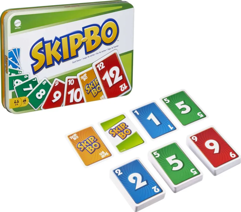 Mattel Games Skip-Bo Card Game in Collectible Storage Tin for Kids, Adults, Families, Parties & Travel, 2 to 6 Players (Zinc Exclusive)