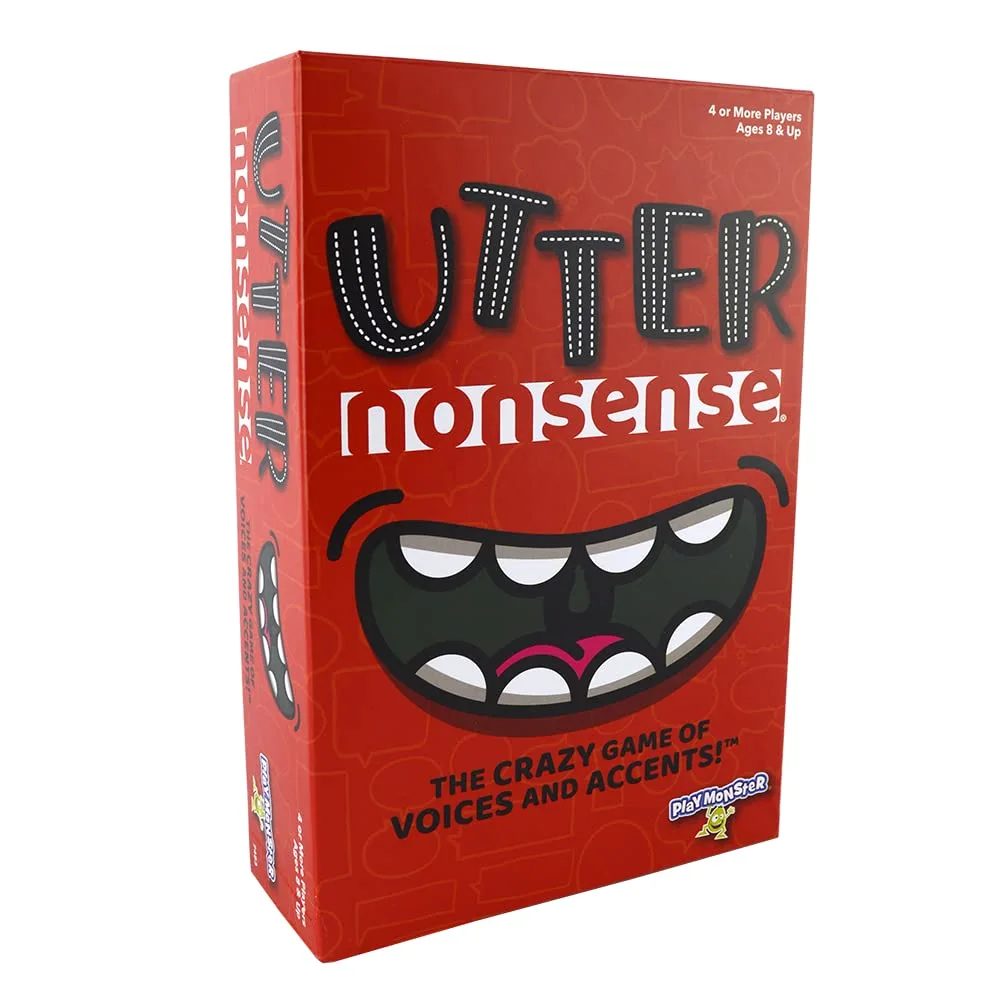 PlayMonster Utter Nonsense -- The Crazy Game of Voices and Accents -- Ridiculous Family Fun -- Ages 8+ -- 4-20 Players, Red