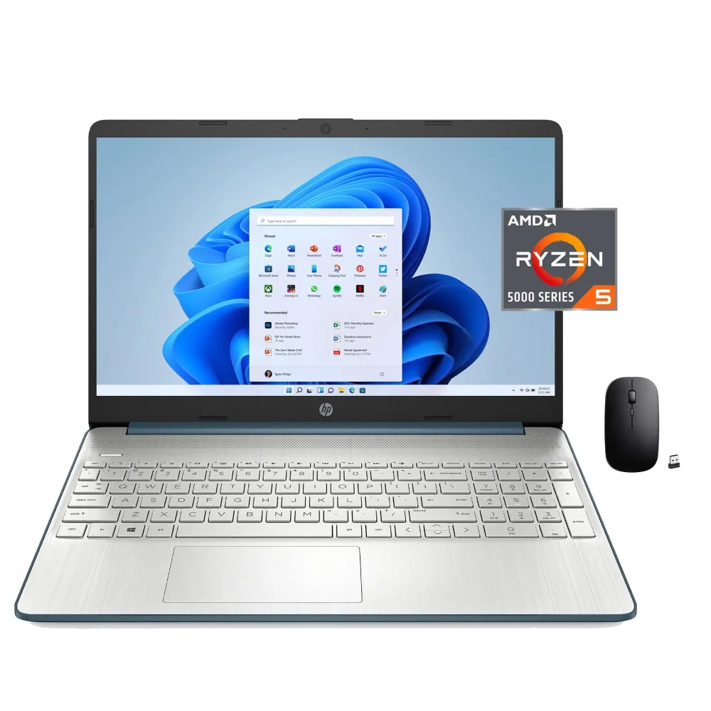 HP 15 Laptop, 15.6" FHD (1920 x 1080) Laptop Computers, AMD 6-Core AMD Ryzen 5 5500U(Beat i7-1065G7), 12GB DDR4, 512GB PCIe NVMe SSD, AMD Radeon Graphics, Webcam, Bluetooth, ABYS Wireless Mouse