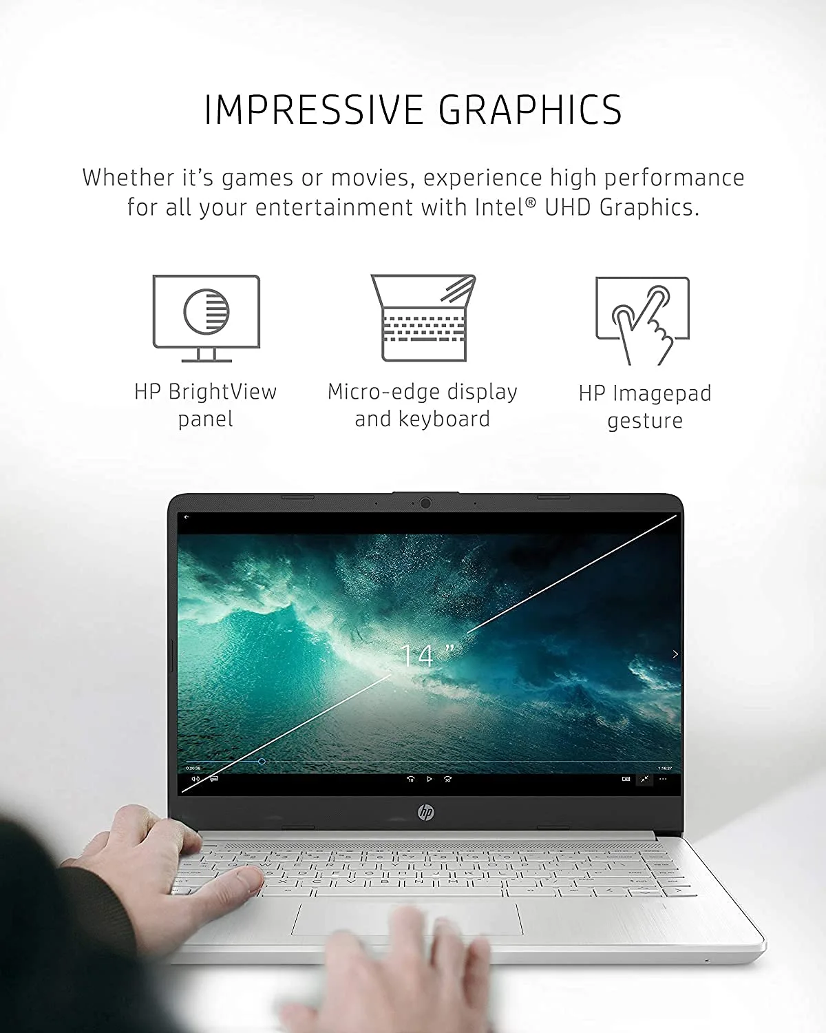 HP 14" HD Touch-Screen Laptop, 11th Gen Intel Core i3-1115G4 3.0H, 8GB RAM, 256GB SSD, WiFi 5, Webcam, Windows 10