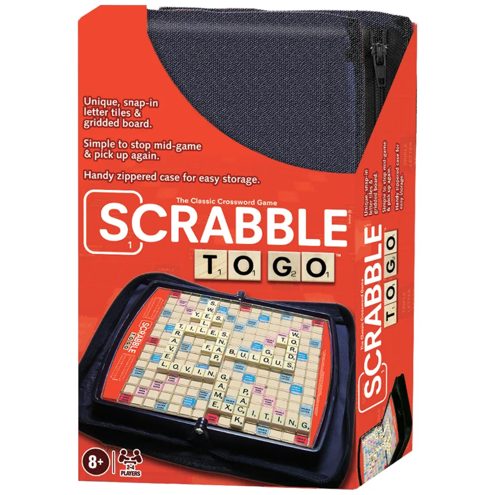 Winning Moves Games Scrabble to Go USA, a Travel Version of The World's Favorite Word Game, for 2 to 4 Players, Ages 8+ (1202), Black,red