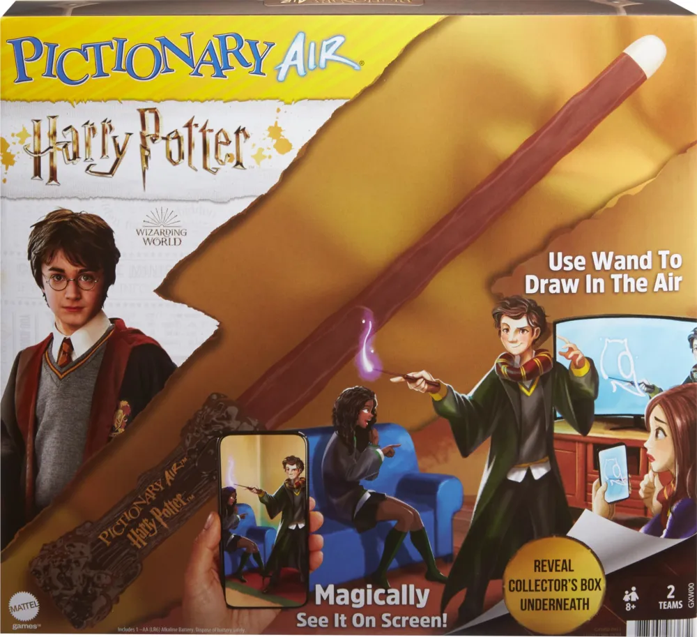 Mattel Games Pictionary Air Harry Potter Family Game for Kids & Adults with Light Wand & Themed Picture Clue Cards