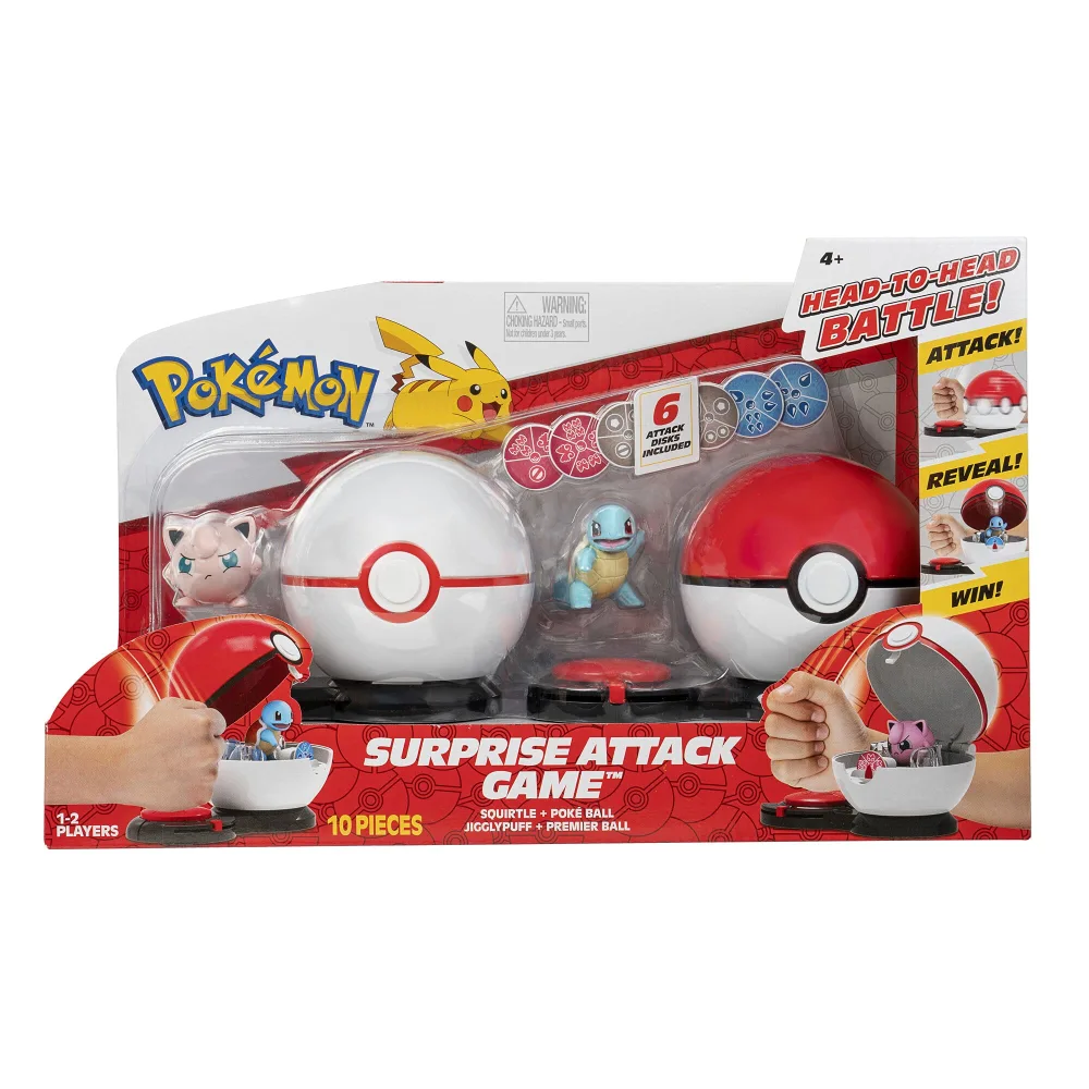 Pokémon Pokémon Game with Squirtle and Jigglypuff - 2 Surprise Balls - 6 Attack Disks - Toys for Kids Fans