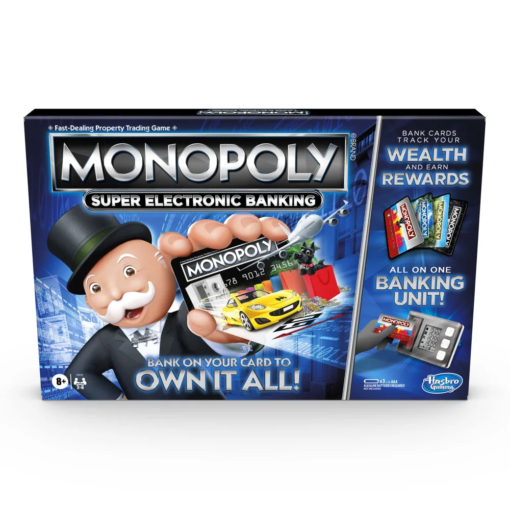 Hasbro Gaming Monopoly Super Electronic Banking Board Game, Electronic Banking Unit, Choose Your Rewards, Cashless Gameplay Tap Technology, for Ages 8 and Up