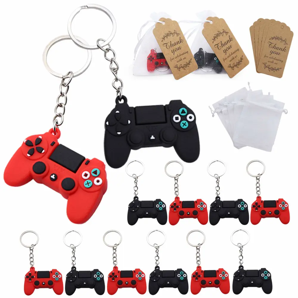 Video Game Party Favors 20 Sets Game Handle Keychain Goodie Gifts with Thank You Kraft Tags And Organza Bags For Kid Birthday Party Supplies