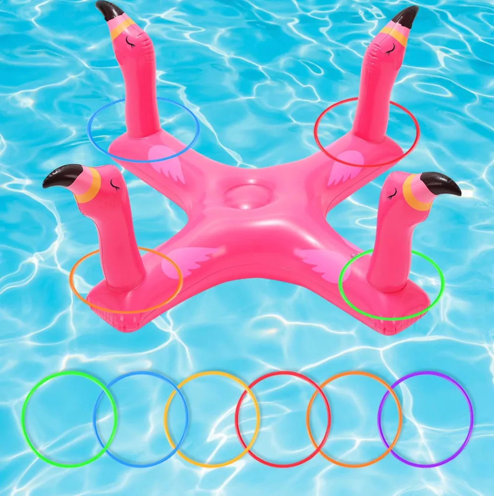 Voiiake Inflatable Pool Ring Toss, Pool Toys for Kids with 6pcs Rings, Swimming Pool Games for Adults and Family