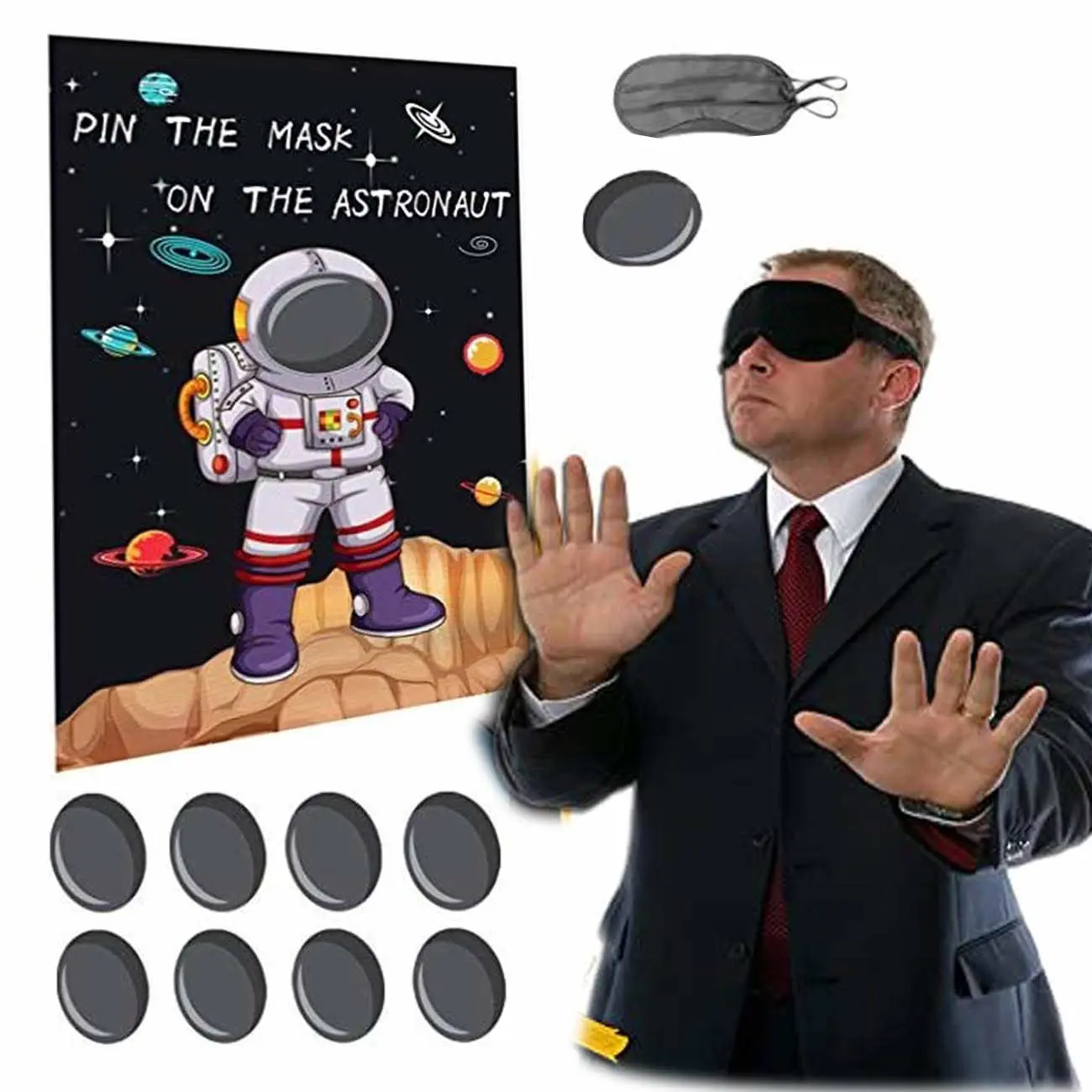 Pin the Mask on the Astronaut Game - Kids Solar System/Outer Space Birthday Party Supplies Decorations