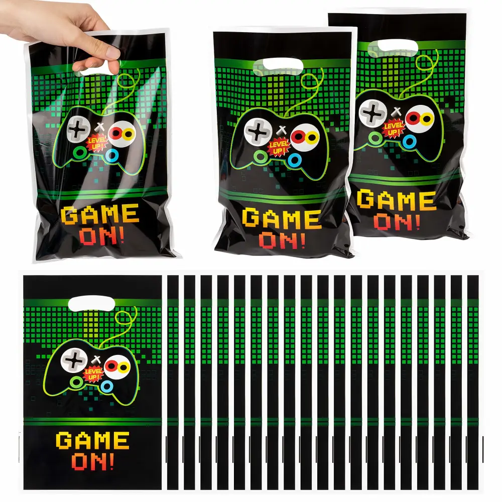 PANTIDE Video Games Party Favor Bags, Game On Plastic Loot Gifts Bags, Gaming Goody Candy Treat Bags for Video Game Themed Birthday Party Supplies Decorations, Set of 50