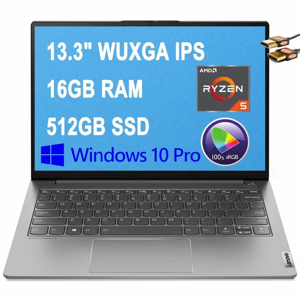 Lenovo ThinkBook 13s Gen 3 Business Laptop 13.3" WUXGA IPS Anti-Glare Display AMD Hexa-Core Ryzen 5 5600U (Beats i7-10510U) 16GB RAM 512GB SSD Backlit KB Fingerprint Dolby Win10 Pro + HDMI Cable