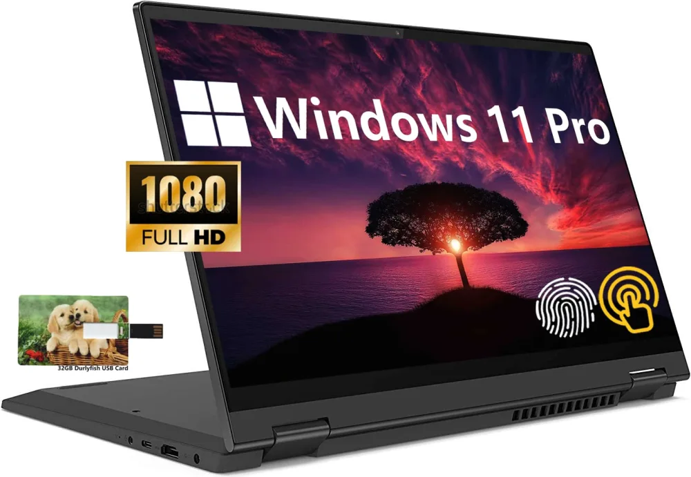 New Lenovo Flex 5 2-in-1 Convertible Business Laptop, 14” FHD Touchscreen, AMD Ryzen 7 5700U,Windows 11 Pro,512GB SSD 16GB RAM,32GB Durlyfish USB Card