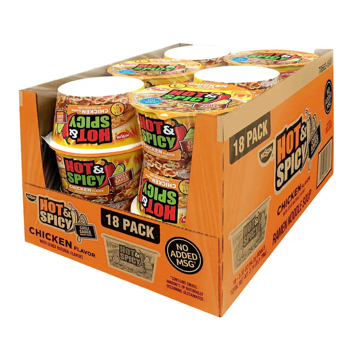 Nissin, Hot & Spicy Noodle Bowl, Chicken, 3.32 oz, 18-Count