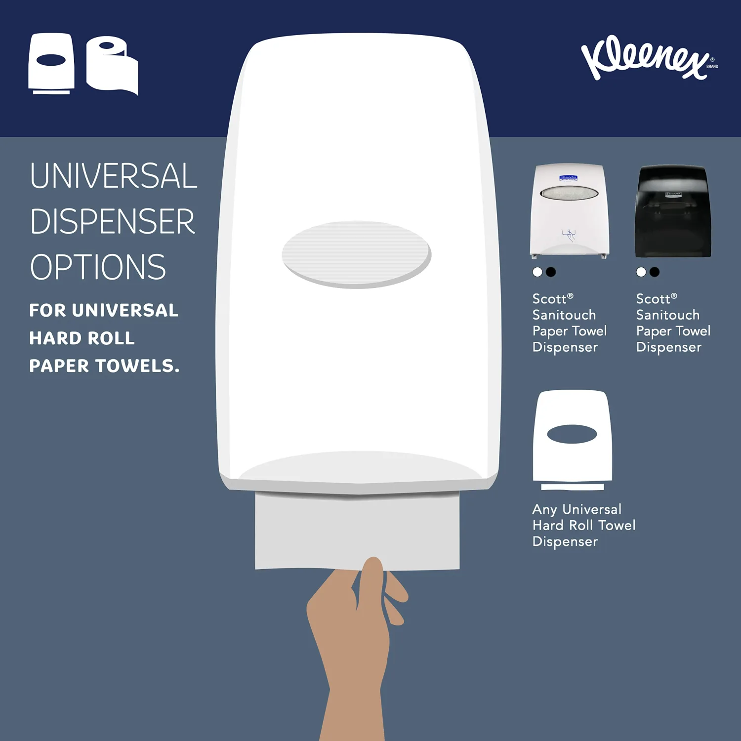 Kleenex® Hard Paper Towels (50606), with Premium Absorbency Pockets™, 1.75" Core, White, (600'/Roll, 6 Rolls/Case, 3,600'/Case)