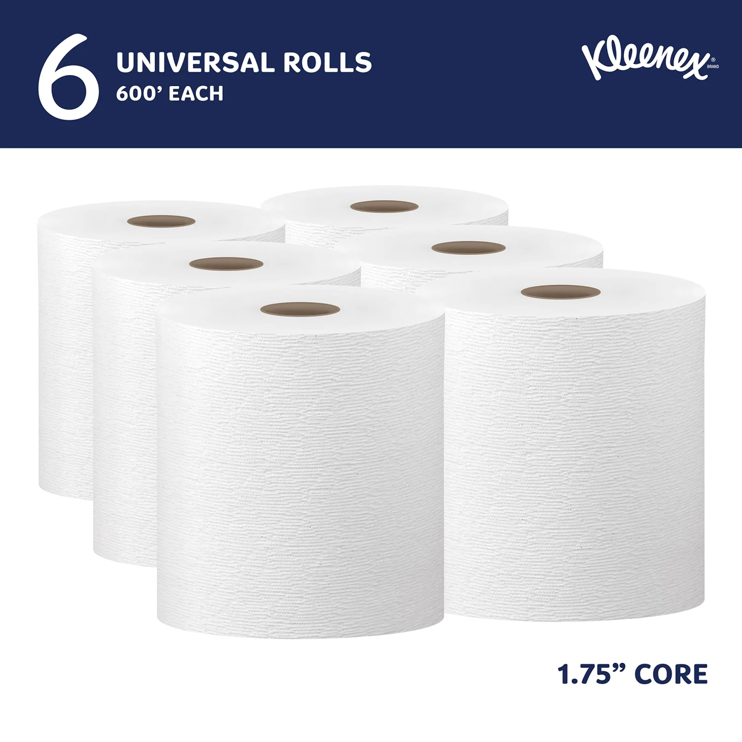 Kleenex® Hard Paper Towels (50606), with Premium Absorbency Pockets™, 1.75" Core, White, (600'/Roll, 6 Rolls/Case, 3,600'/Case)