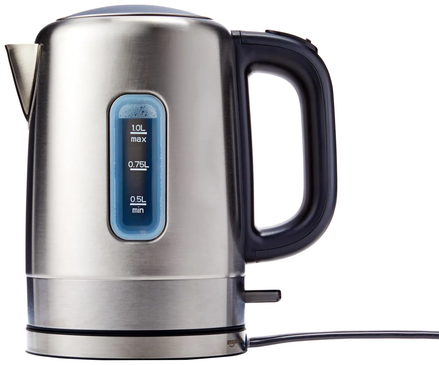 Amazon Basics 1.1-Qt (1.0L) Electric Kettle, Electric Tea Kettle & Water Boiler, With Auto Shut-Off, Boil Dry Protection, High-Safety Strix Thermostat, BPA-Free, 1500W, Stainless Steel, Black & Silver