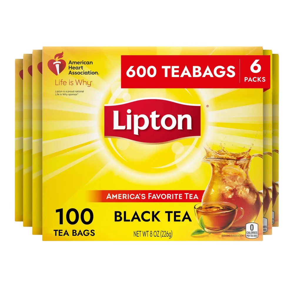 Lipton Tea Bags, Black Tea, Iced or Hot Tea, Can Support Heart Health, 600 Total Tea Bags (100ct - Pack of 6)