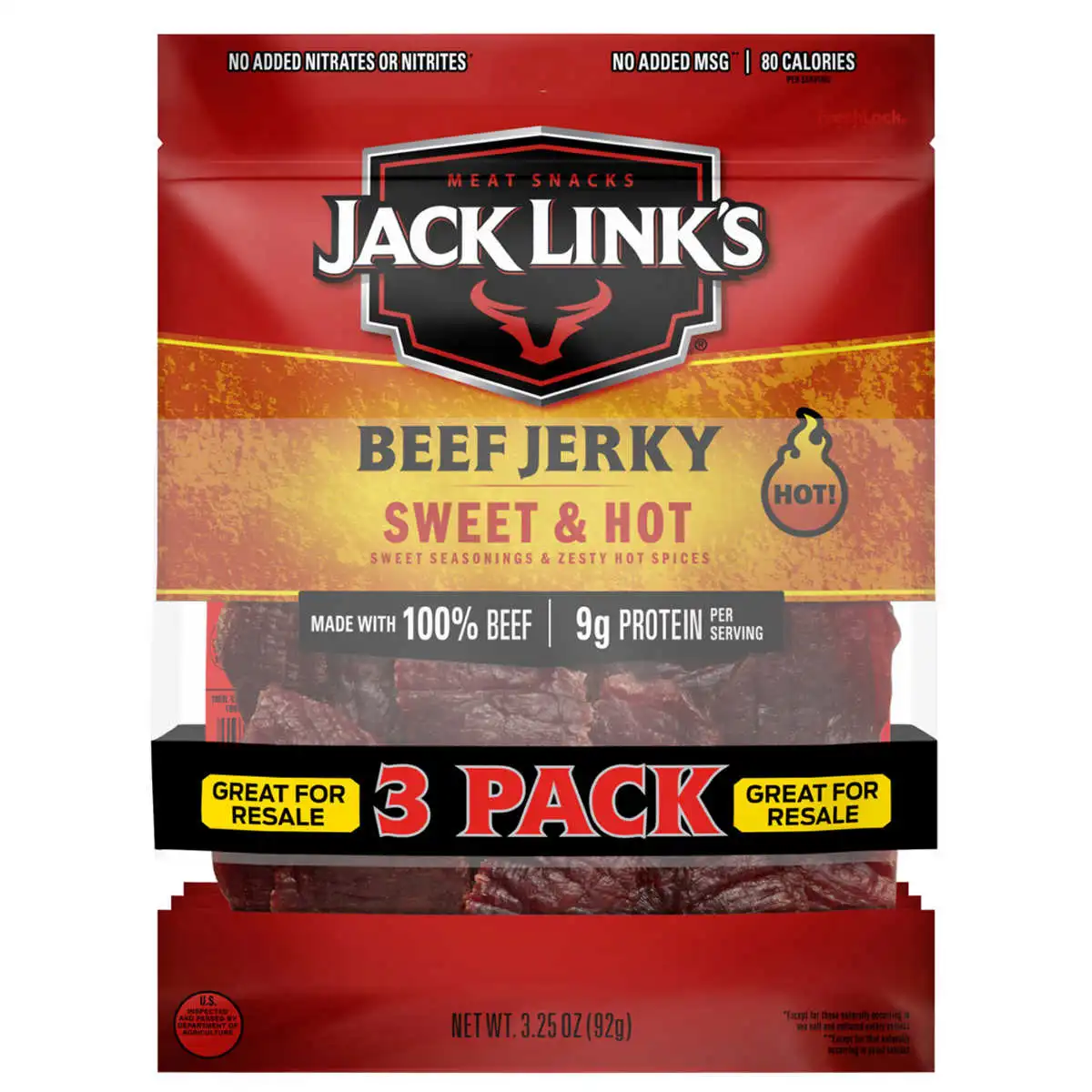 Jack Link's Beef Jerky, Sweet and Hot, 3.25 oz, 3-count