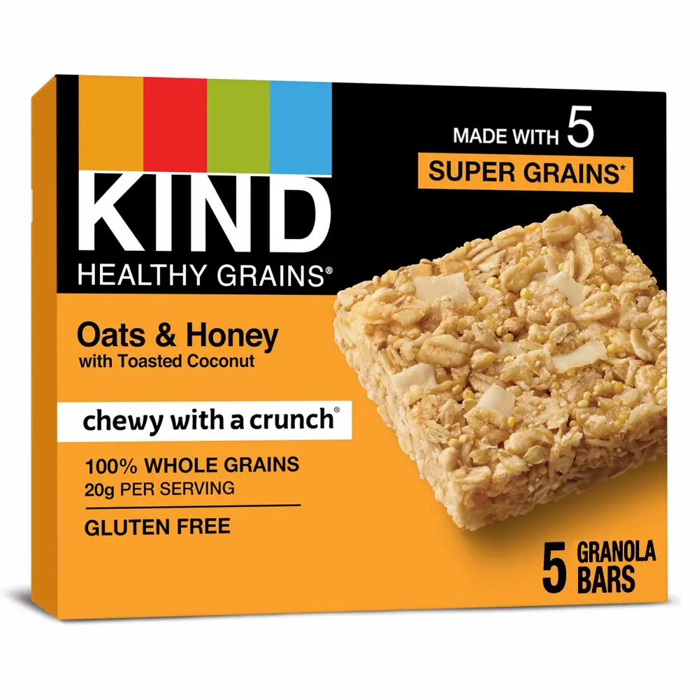 KIND HEALTHY GRAINS Oats & Honey with Toasted Coconut Bars, Gluten Free Bars, 1.2 OZ Bars (40 Count)