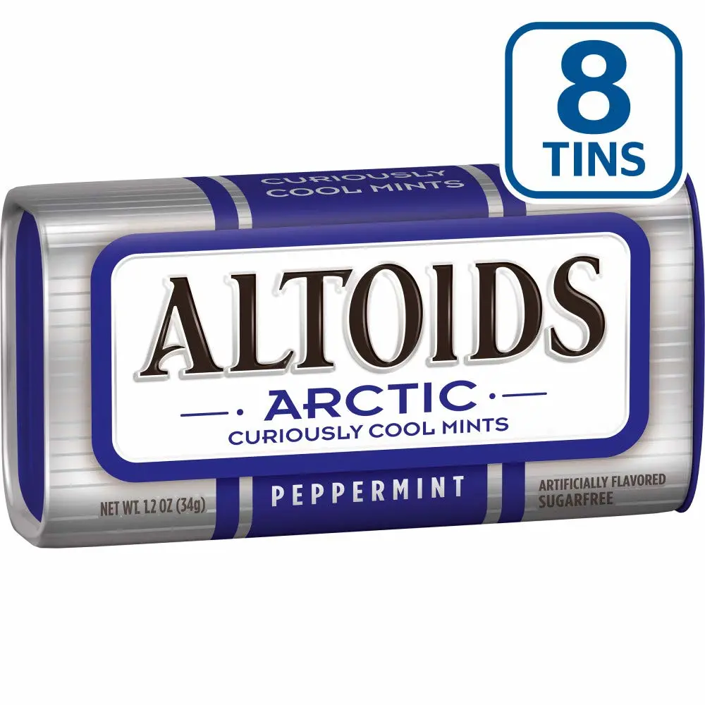 ALTOIDS Arctic Peppermint Breath Mints - Altoid Hard Candy Bulk Pack, 1.2 oz Tin, Pack of 8