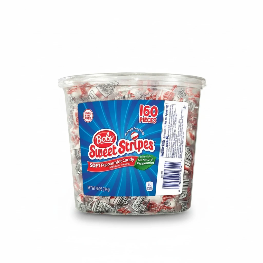 Brach's Bobs Sweet Stripes Soft Peppermint Candy, 160 Individually-Wrapped Pieces, 28 Ounce Jar
