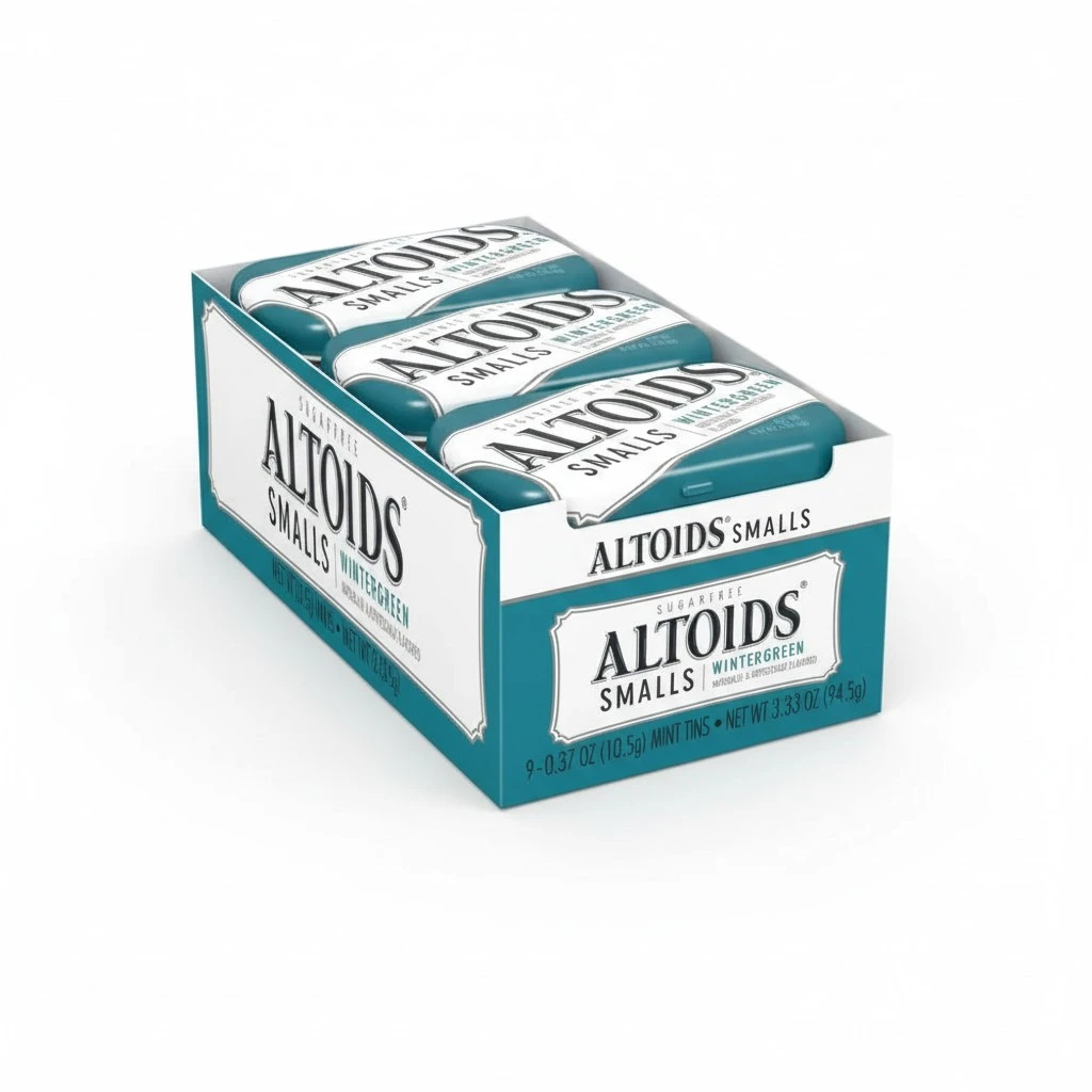 ALTOIDS Smalls Wintergreen Breath Mints Sugar Free Hard Candy Bulk, 0.37 oz Tin (Pack of 9)