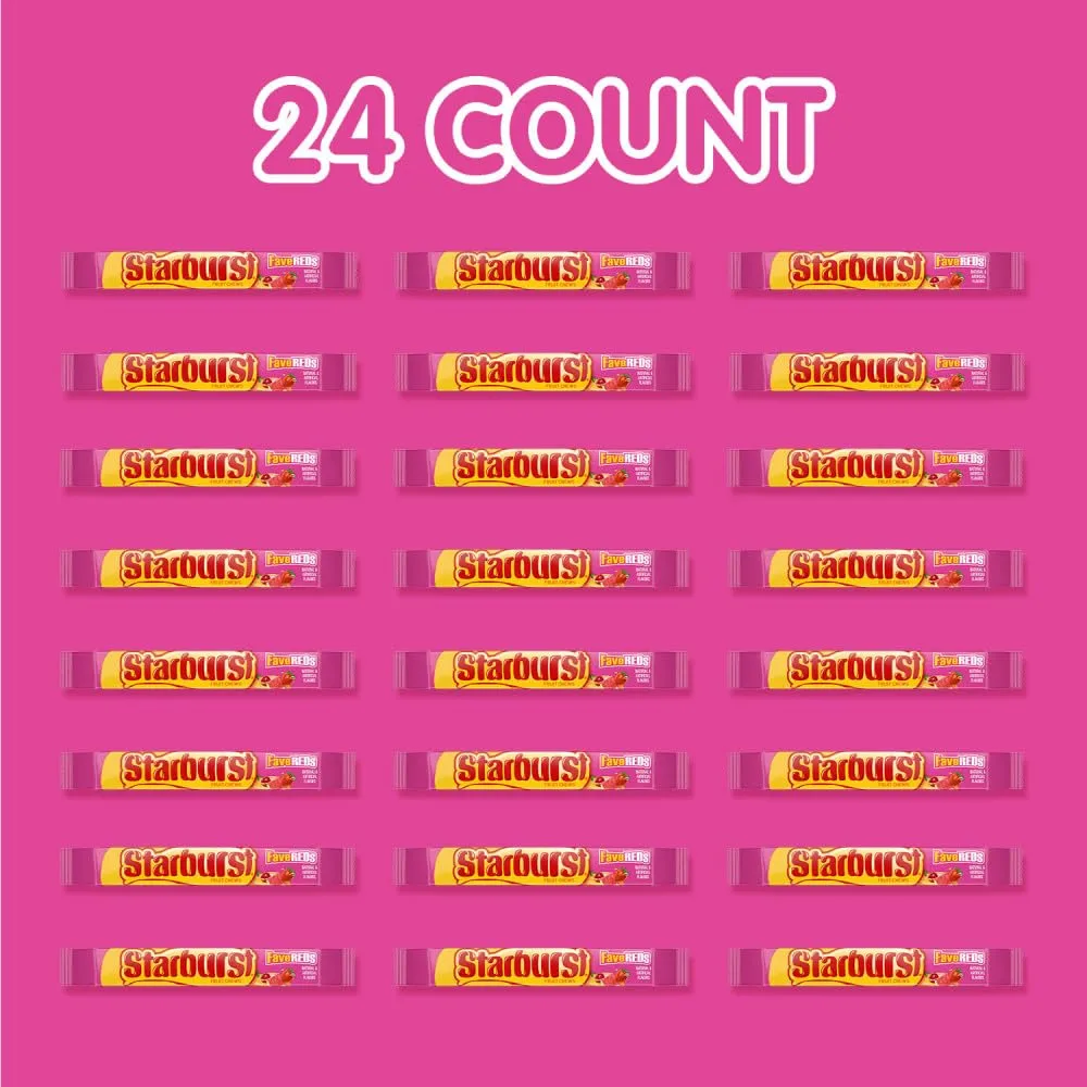 STARBURST FaveREDS Chewy Candy Bulk Pack, Full Size, 2.07 oz, (Pack of 24)