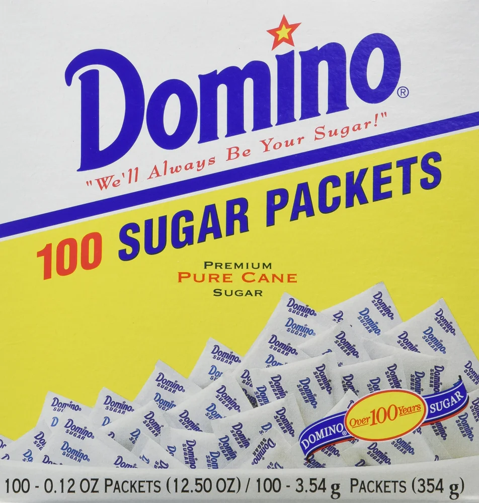 Domino Premium Pure Cane Sugar Packets, 100 Packets of 0.12 OZ (3.54g) each, Pack of 2