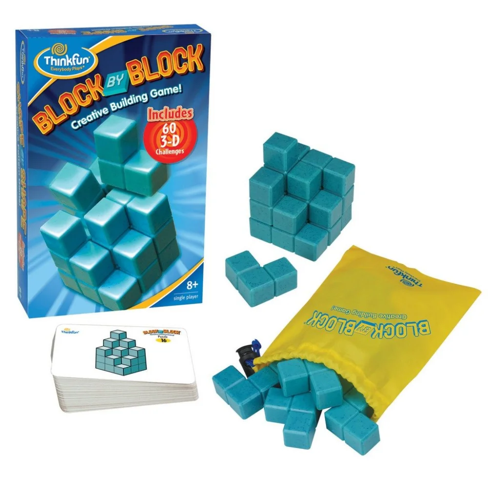 ThinkFun Block by Block - Engaging 3D Puzzle Game | Enhances Architectural Skills | Mind Teaser for Ages 8 and Up | Travel-Friendly with Game-Go Storage Bag