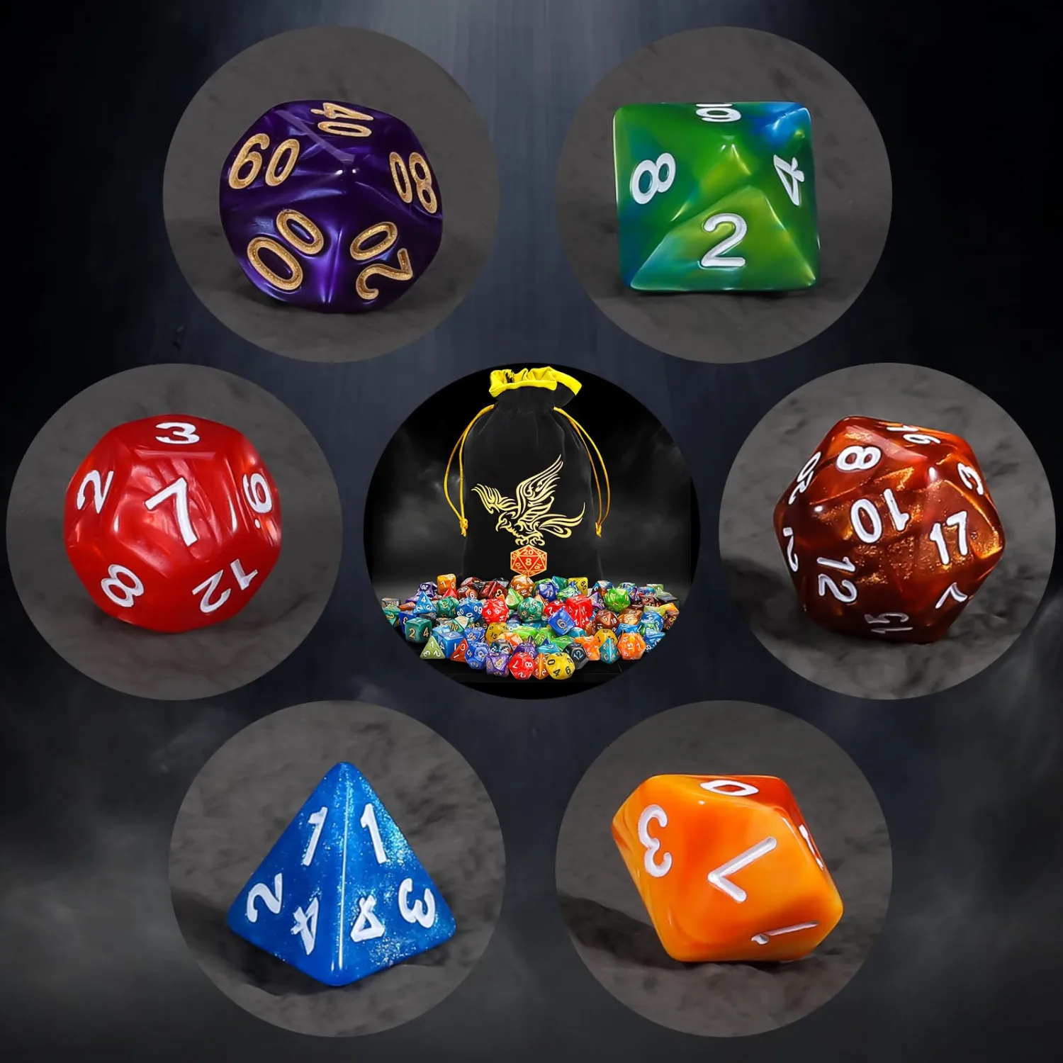 QMay DND Dice Set - 20x7 (140 Pieces) Polyhedral Dice, 20 Colors D&D Dice for Dungeons and Dragons Tabletop Role-Playing Games with 1 Drawstring Bag