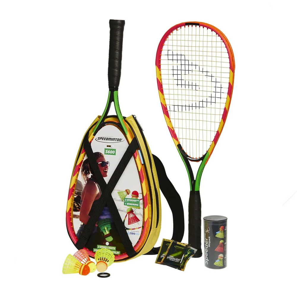 Speedminton S600 Set - Original Speed ​​Badminton/Crossminton Starter Set Including 2 Rackets, 3 Speeder, Speedlights, Bag